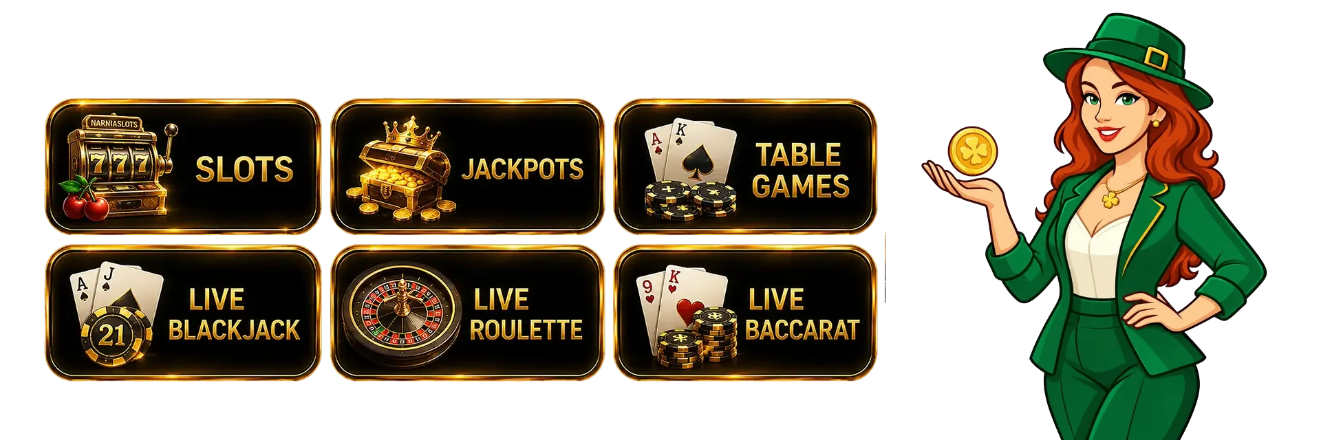 Lucky Mary junto a las categorías de tragamonedas y juegos en vivo